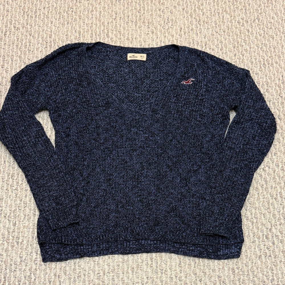 Hollister Dark Blue Knit V-Neck Sweater